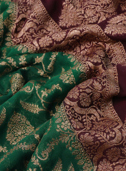 Banarasi georgette saree green and wine shade with allover thread & zari weaves and woven border