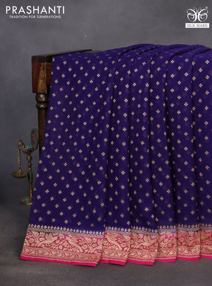 Banarasi georgette saree dark blue and pink with allover thread & zari butta weaves and woven border