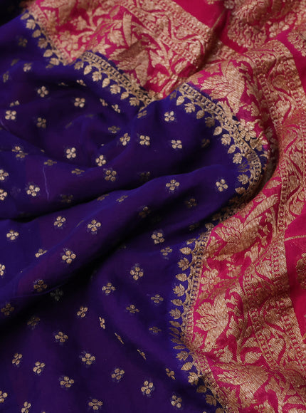 Banarasi georgette saree dark blue and pink with allover thread & zari butta weaves and woven border