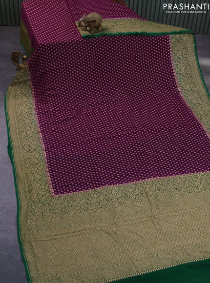 Banarasi georgette saree deep purple and green with allover thread & zari butta weaves and woven border