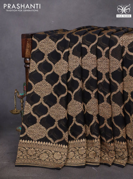 Banarasi georgette saree black with allover thread & zari weaves and woven border