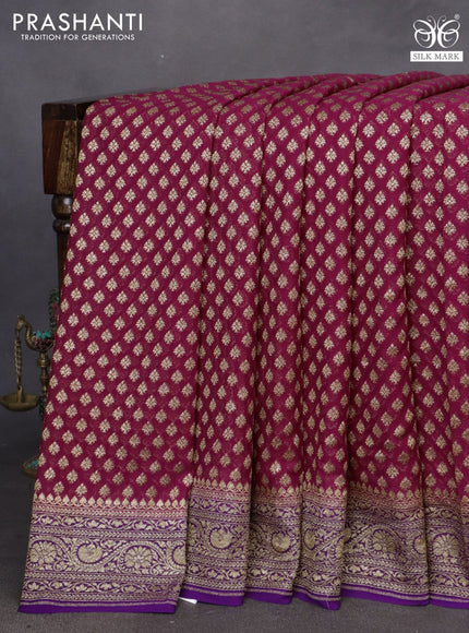 Banarasi georgette saree dark pink and violet with allover thread & zari butta weaves and woven border