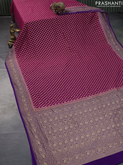 Banarasi georgette saree dark pink and violet with allover thread & zari butta weaves and woven border