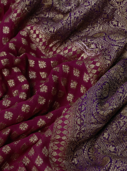 Banarasi georgette saree dark pink and violet with allover thread & zari butta weaves and woven border