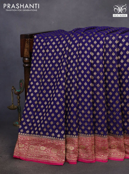 Banarasi georgette saree dark blue and pink with allover thread & zari butta weaves and woven border