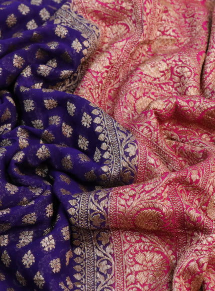 Banarasi georgette saree dark blue and pink with allover thread & zari butta weaves and woven border