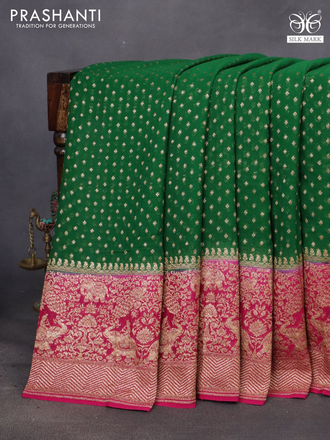 Banarasi georgette saree green and magenta pink with allover thread & zari woven butta weaves and long woven border