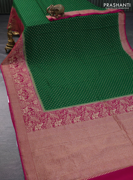 Banarasi georgette saree green and magenta pink with allover thread & zari woven butta weaves and long woven border