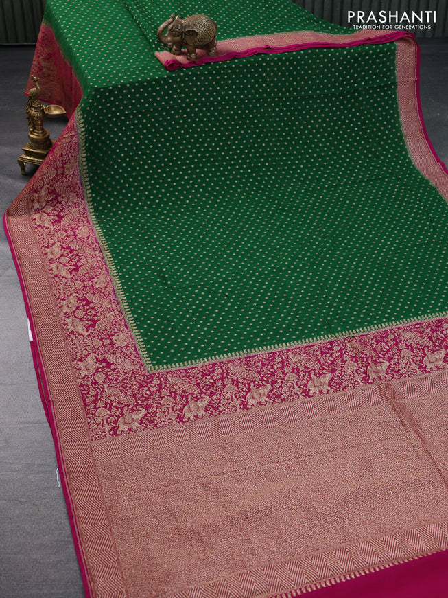 Banarasi georgette saree green and magenta pink with allover thread & zari woven butta weaves and long woven border