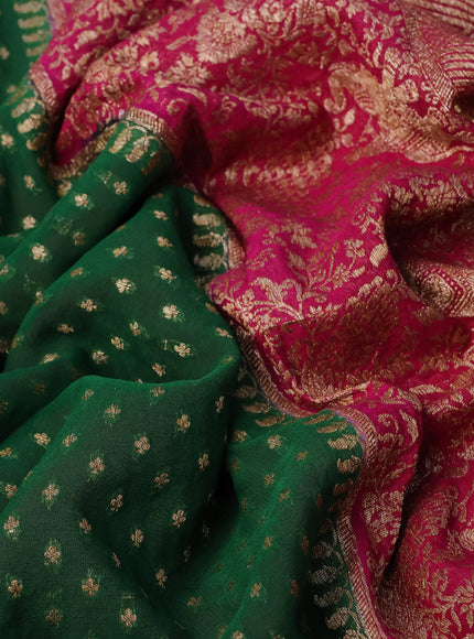 Banarasi georgette saree green and magenta pink with allover thread & zari woven butta weaves and long woven border