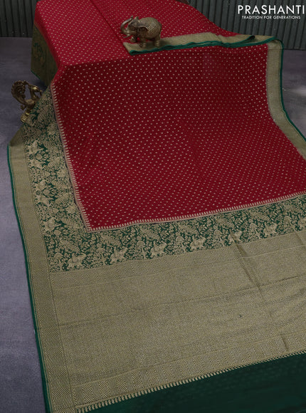 Banarasi georgette saree red and green with allover thread & zari butta weaves and long woven border