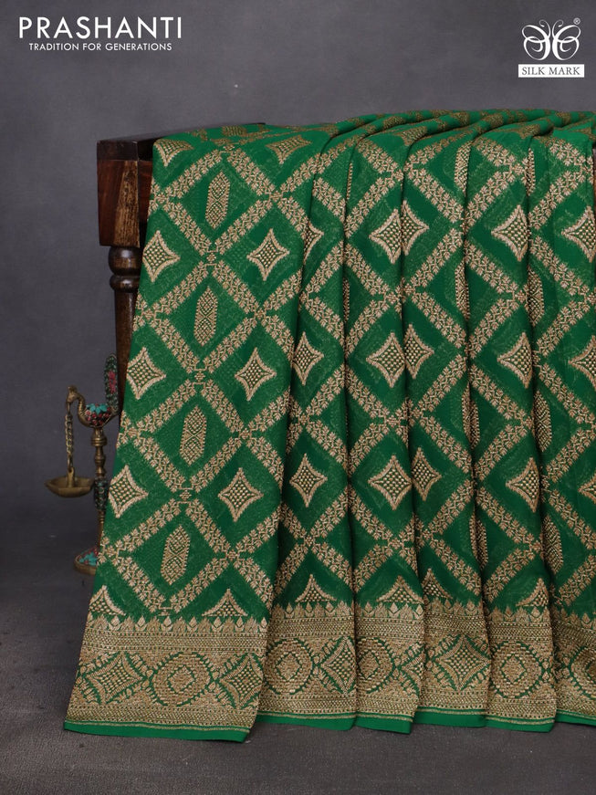 Banarasi georgette saree green with allover thread & zari weaves and woven border