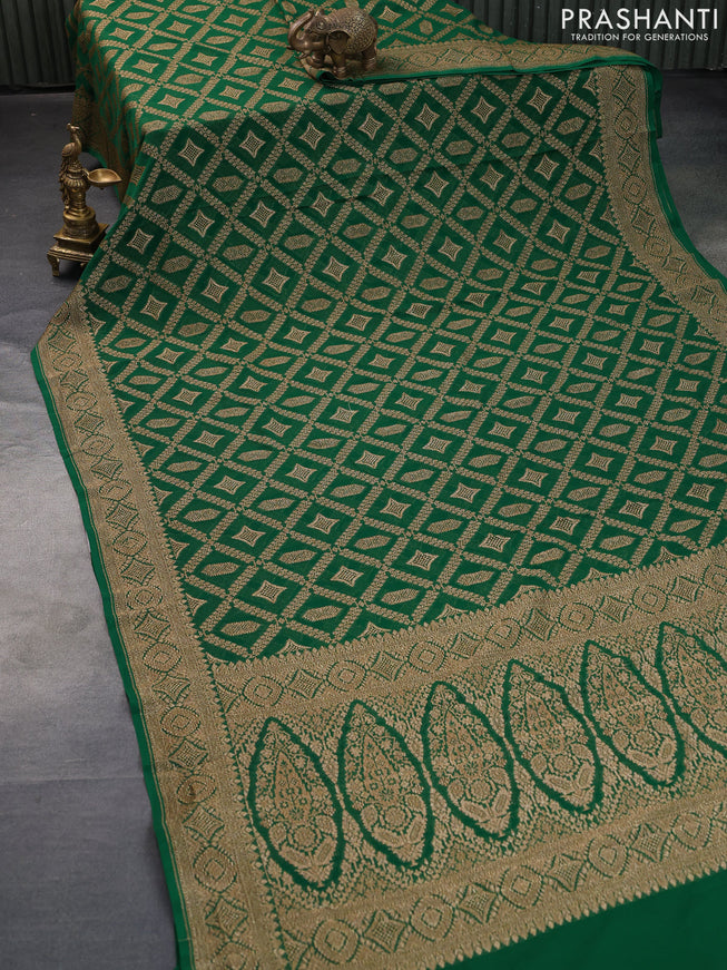 Banarasi georgette saree green with allover thread & zari weaves and woven border