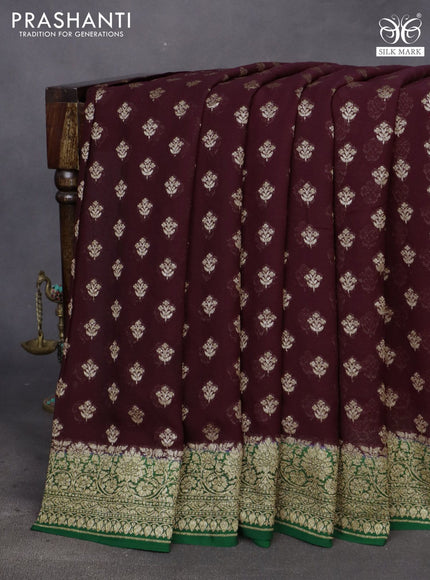 Banarasi georgette saree deep wine shade and green with thread & zari woven buttas and long woven border