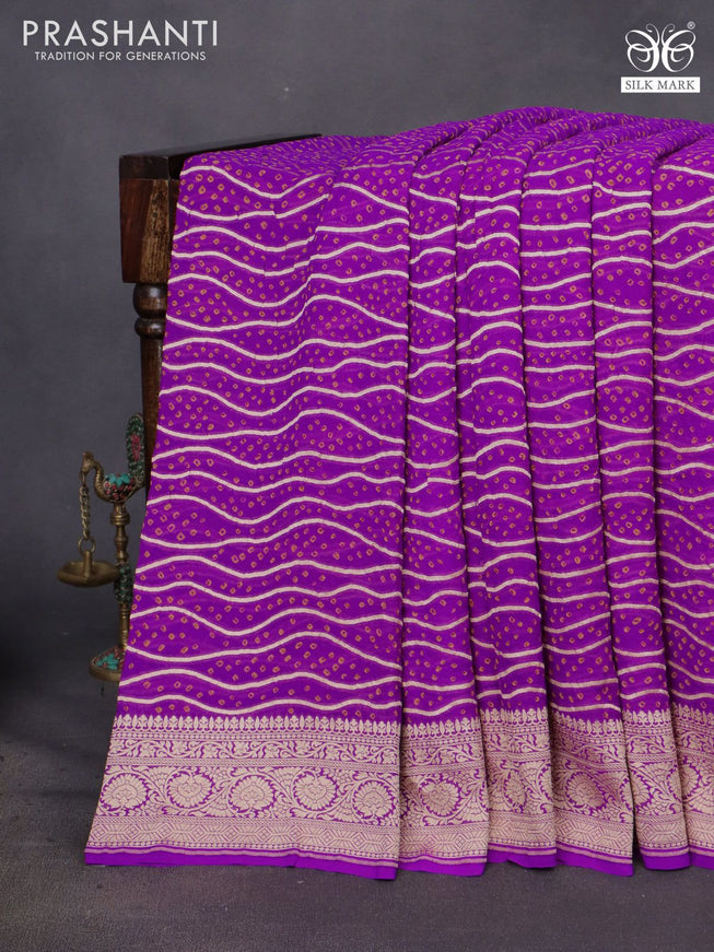 Banarasi georgette saree purple with allover bandhani prints & zari weaves and woven border