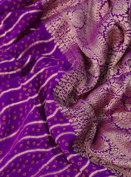 Banarasi georgette saree purple with allover bandhani prints & zari weaves and woven border