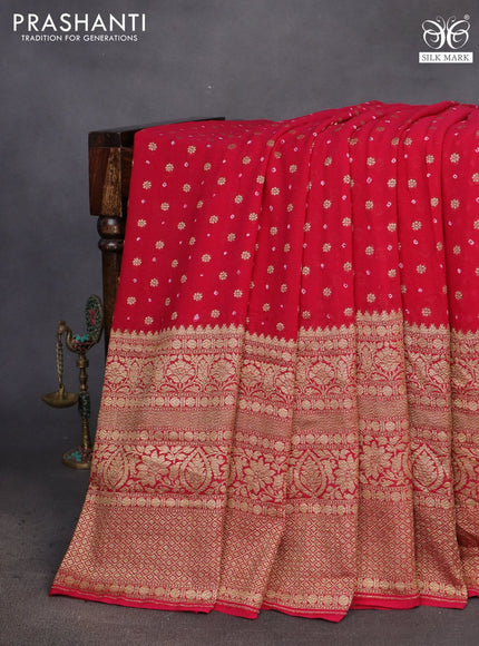 Banarasi georgette saree dark pink with allover thread & zari woven buttas bandhani prints and long woven border