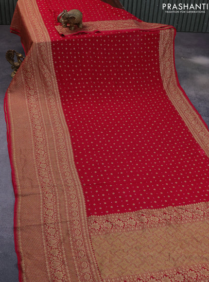 Banarasi georgette saree dark pink with allover thread & zari woven buttas bandhani prints and long woven border