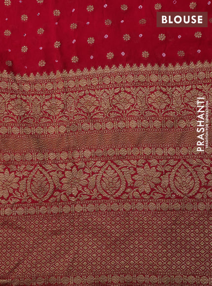 Banarasi georgette saree dark pink with allover thread & zari woven buttas bandhani prints and long woven border