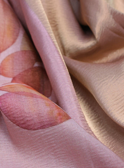 Crushed tissue saree pastel pink with allover leaf digital prints and zari woven border