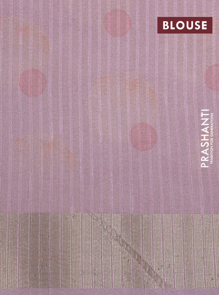 Crushed tissue saree pastel pink with allover leaf digital prints and zari woven border