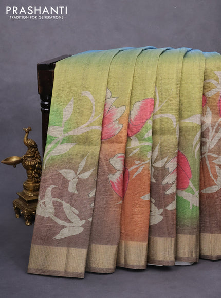 Crushed tissue saree multi colour with allover floral digital prints and zari woven border