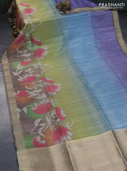 Crushed tissue saree multi colour with allover floral digital prints and zari woven border