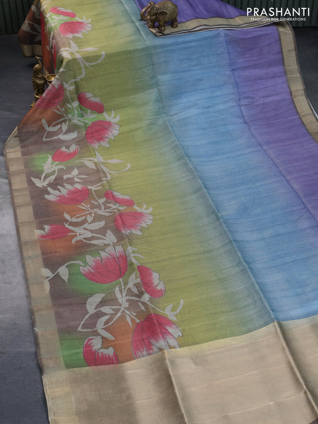 Crushed tissue saree multi colour with allover floral digital prints and zari woven border