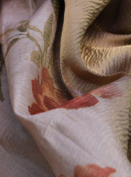 Crushed tissue saree beige with allover floral digital prints and zari woven border