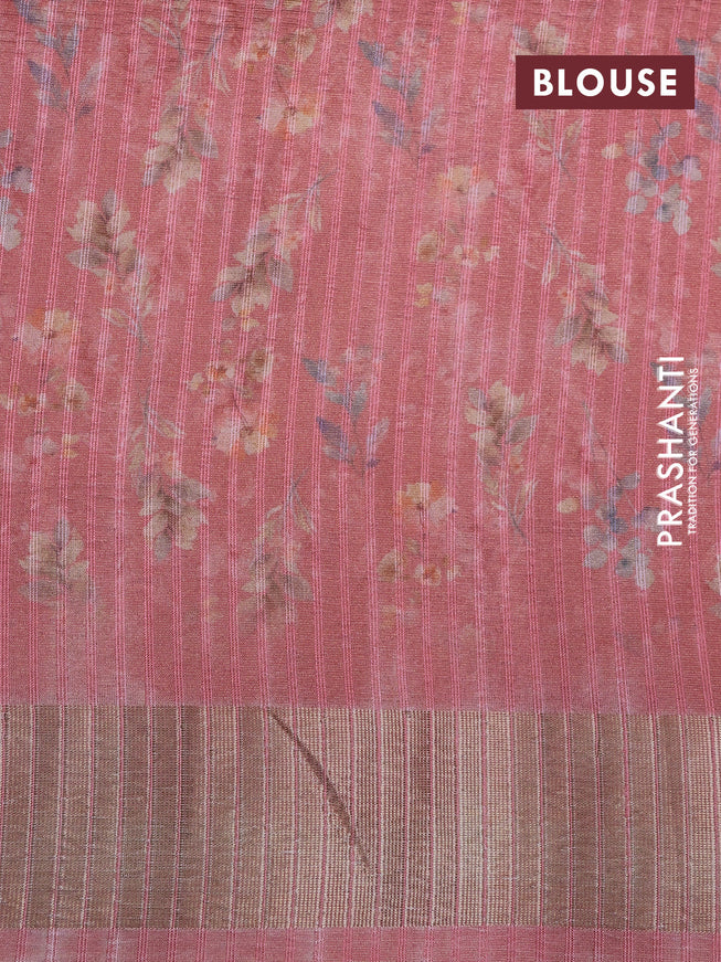 Crushed tissue saree cream and peach pink with allover floral digital prints and zari woven border