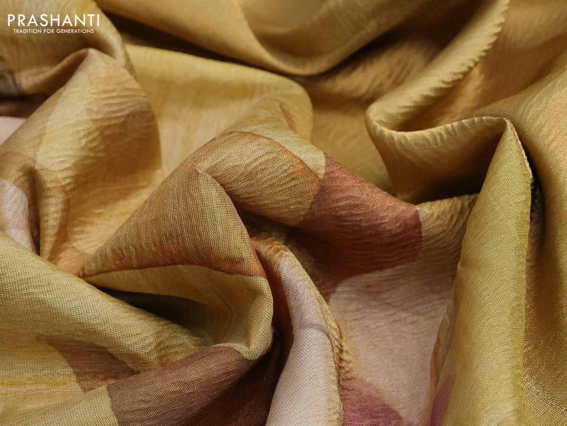 Crushed tissue saree yellow with allover floral digital prints and zari woven border