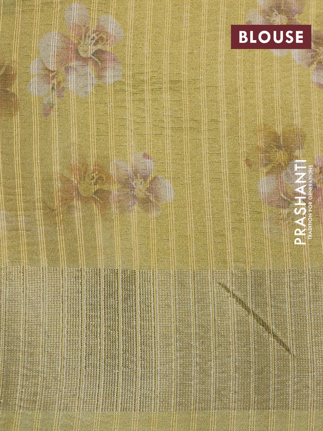 Crushed tissue saree yellow with allover floral digital prints and zari woven border