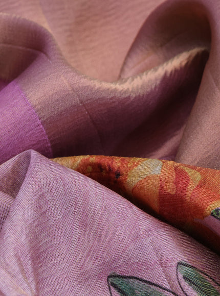 Crushed tissue saree mauve pink with allover floral digital prints and zari woven border