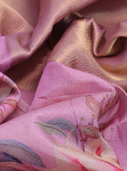 Crushed tissue saree light pink with allover floral digital prints and zari woven border