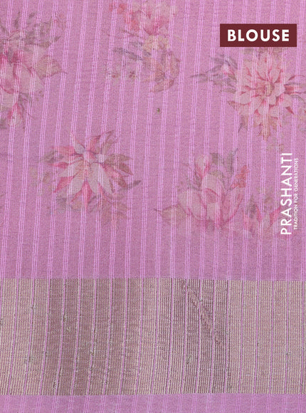 Crushed tissue saree light pink with allover floral digital prints and zari woven border