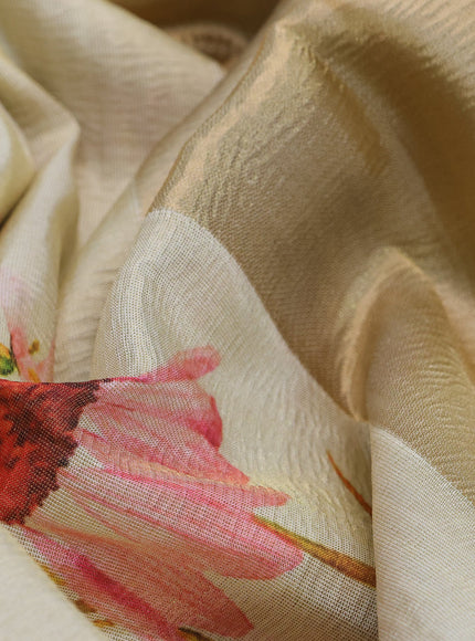 Crushed tissue saree cream with allover floral digital prints and zari woven border