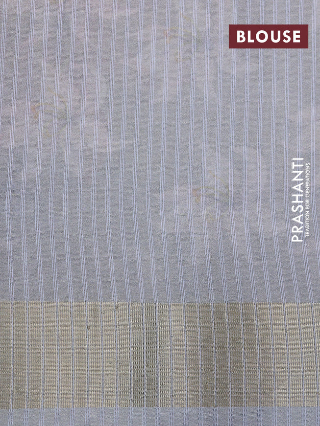 Crushed tissue saree pastel grey with allover floral digital prints and zari woven border