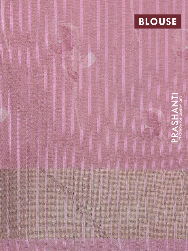 Crushed tissue saree mild peach pink with allover digital prints and zari woven border