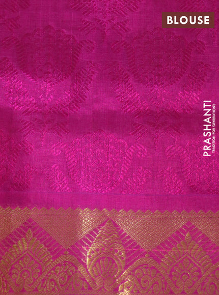 Silk cotton saree lime green and magenta pink with allover self emboss jacquard and rich zari woven border