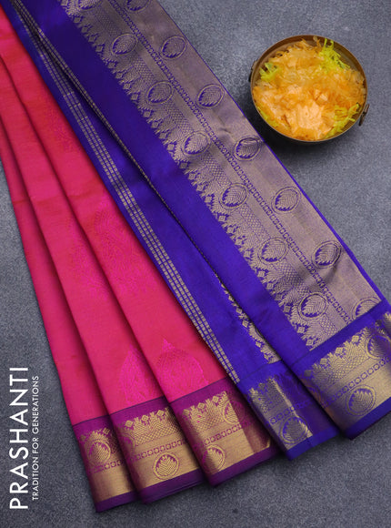 Silk cotton saree dual shade of pink and blue with allover self emboss jacquard and rich zari woven border