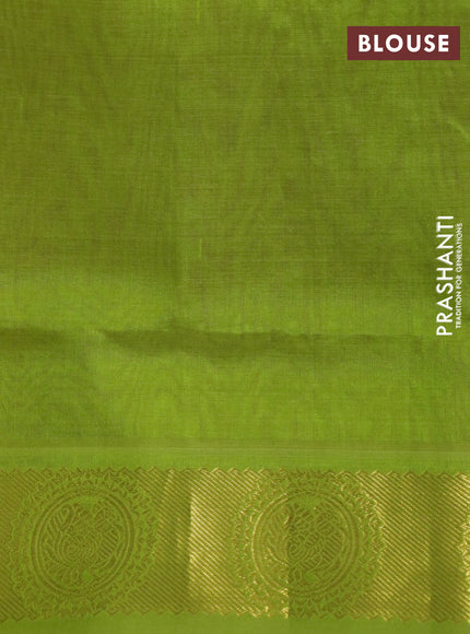 Silk cotton saree orange and light green with allover self emboss jacquard and annam zari woven border