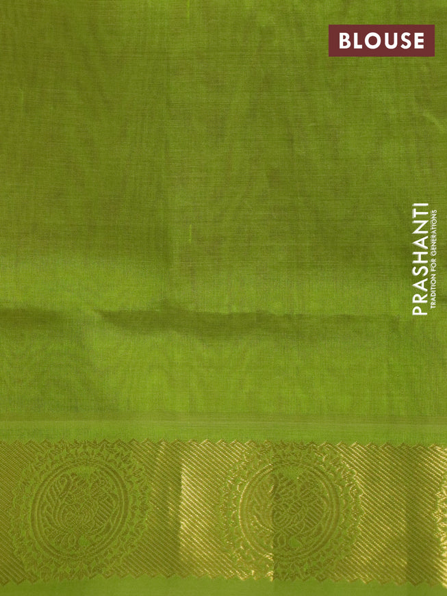 Silk cotton saree orange and light green with allover self emboss jacquard and annam zari woven border