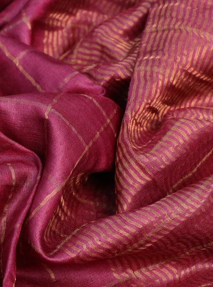 Pure tussar silk saree maroon and green with allover zari checks and zari woven border