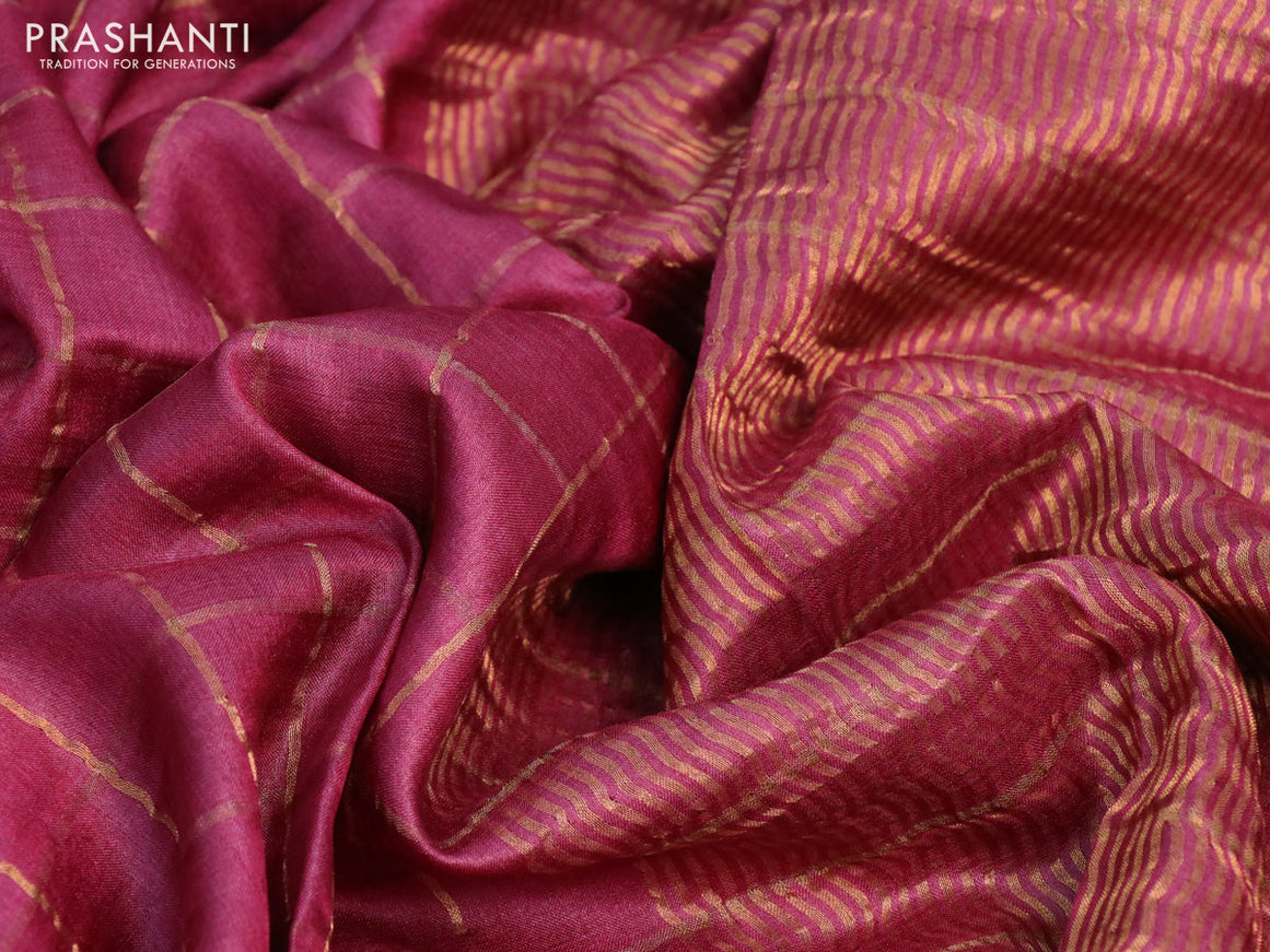 Pure tussar silk saree maroon and green with allover zari checks and zari woven border