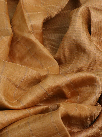 Pure tussar silk saree mustard yellow and green with allover zari checks and zari woven border