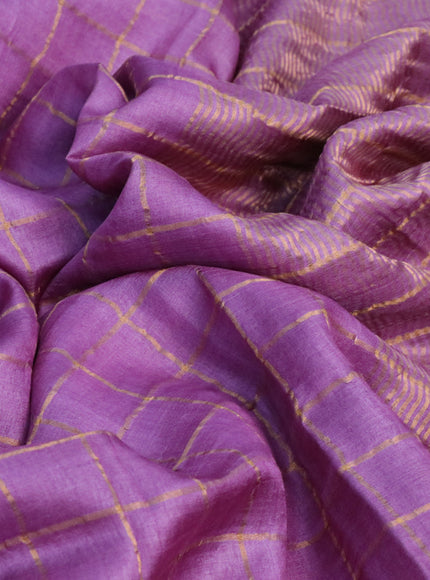 Pure tussar silk saree lavender shade and light blue with allover zari checks and zari woven border