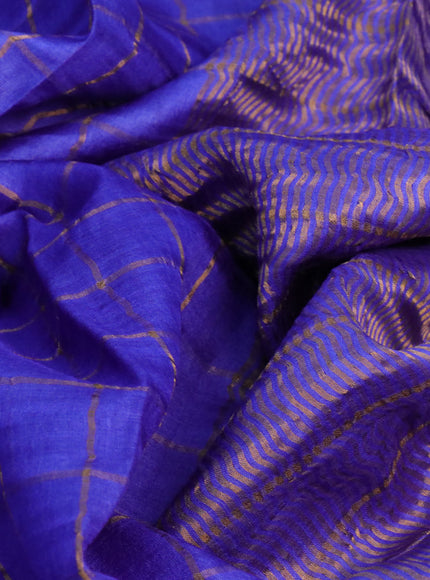 Pure tussar silk saree royal blue and pale orange with allover zari checks and zari woven border