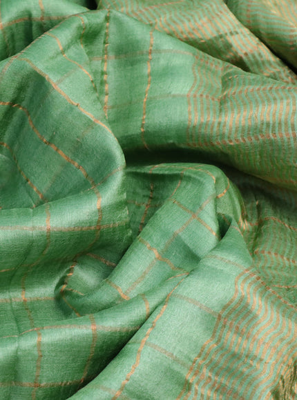 Pure tussar silk saree light green and maroon with allover zari checks and zari woven border