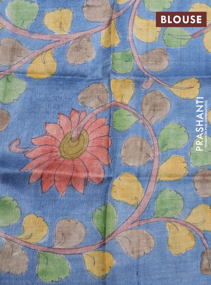 Pure tussar silk saree pink and greyish blue with allover zari checks and zari woven border