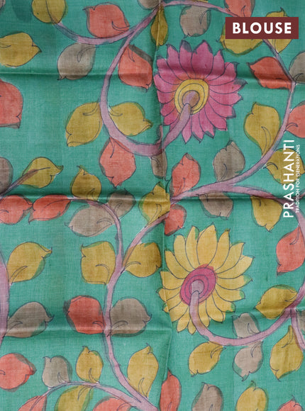 Pure tussar silk saree pink and green with allover zari checks and zari woven border